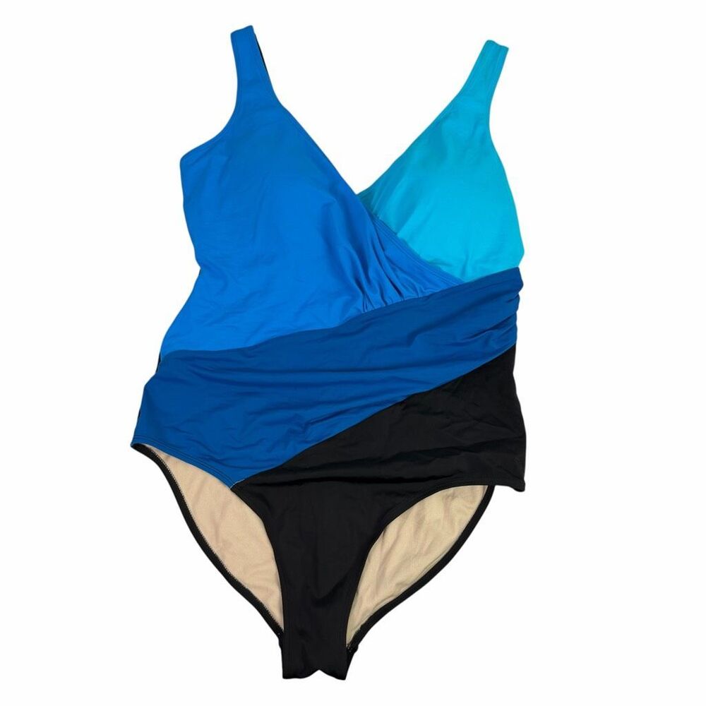 Swimsuits For All Plus Size Colorblock Crossover One Piece Swimsuit size 16